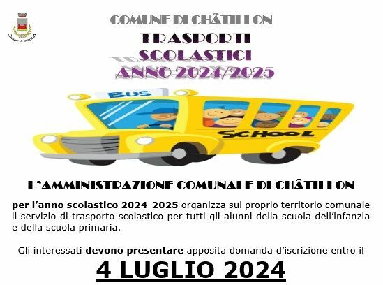 Iscrizione servizio scuolabus anno scolastico 2024-2025  scadenza 4 luglio 2024