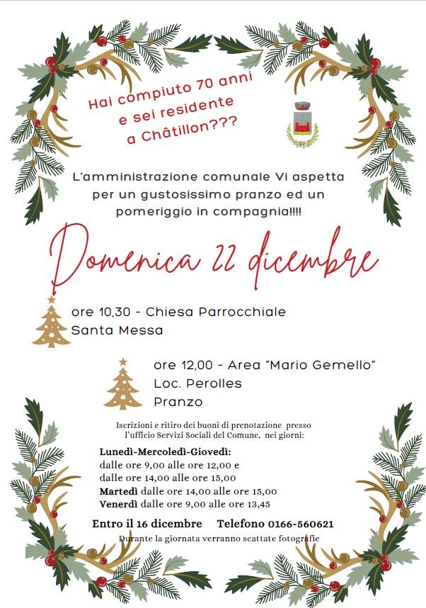 Pranzo di Natale per gli ultrasettantenni residenti – 22 dicembre 2024